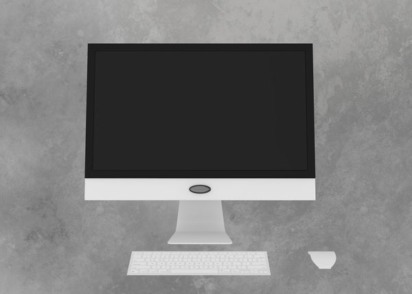 21 inch white computer prop with monitor keyboard mouse closed back