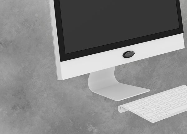 21 inch white computer prop with monitor keyboard mouse closed back