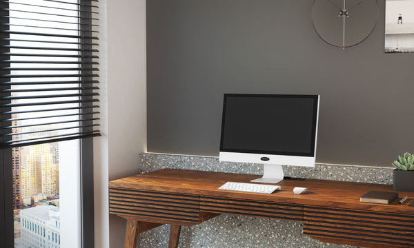 21 inch white computer prop with monitor keyboard mouse closed back