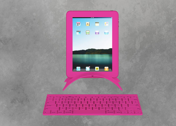 Pink tablet prop with pink stand and keyboard, 3 sets per box.