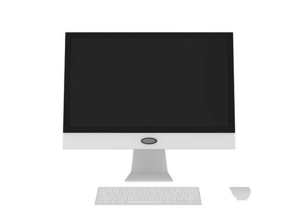 21 inch white computer prop with monitor keyboard mouse closed back