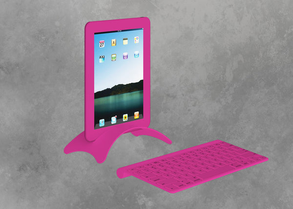 Pink tablet prop with pink stand and keyboard, 3 sets per box.
