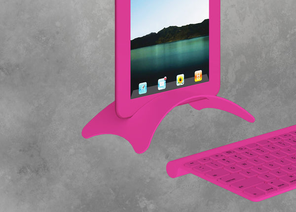 Pink tablet prop with pink stand and keyboard, 3 sets per box.