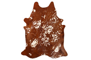 Floral Brown Beauty Embellished Cowhide Floor Covering